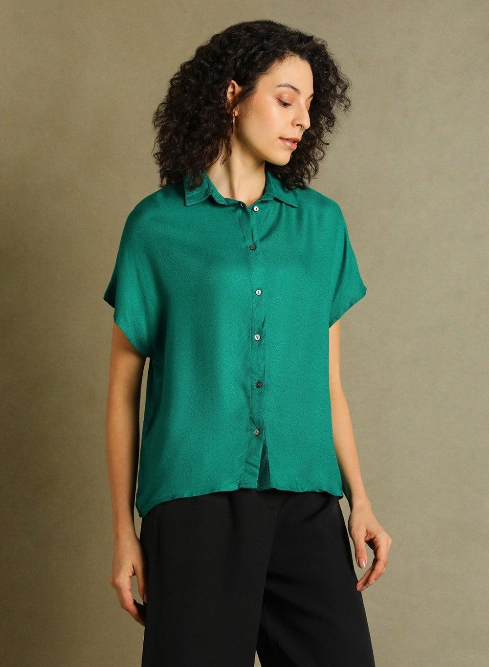 Women’s Moss Green Viscose Relaxed Fit Shirt - Image 1