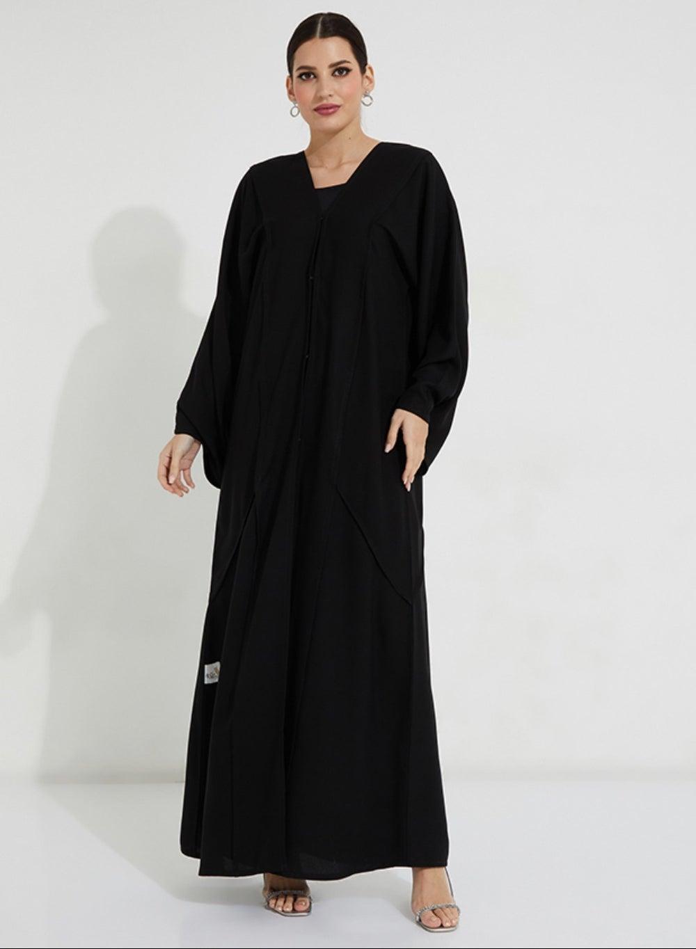 Black Open Abaya with Elegant Wide Sleeves - Image 1