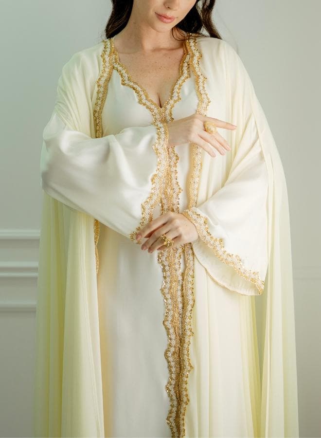 TALIA OFFWHITE Chiffon Silk Embroidered Cape Top - Image 1