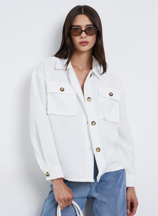 Take Two White Corduroy Utility Jacket - Image 1