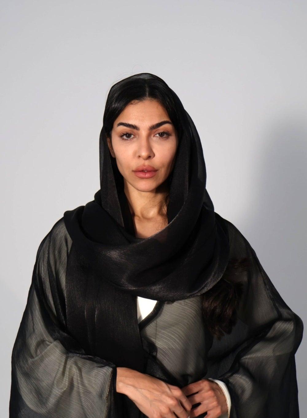Black Silk Organza Shawl – Lightweight Elegant Drape - Image 1