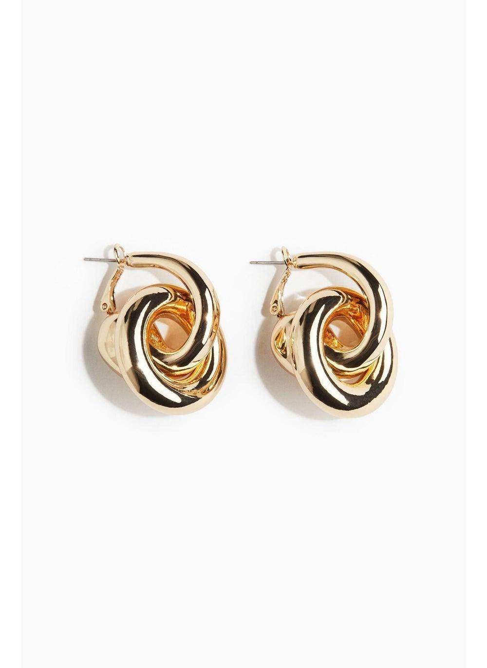 Chunky Hoop Earrings with Ring Pendant Detail - Image 1