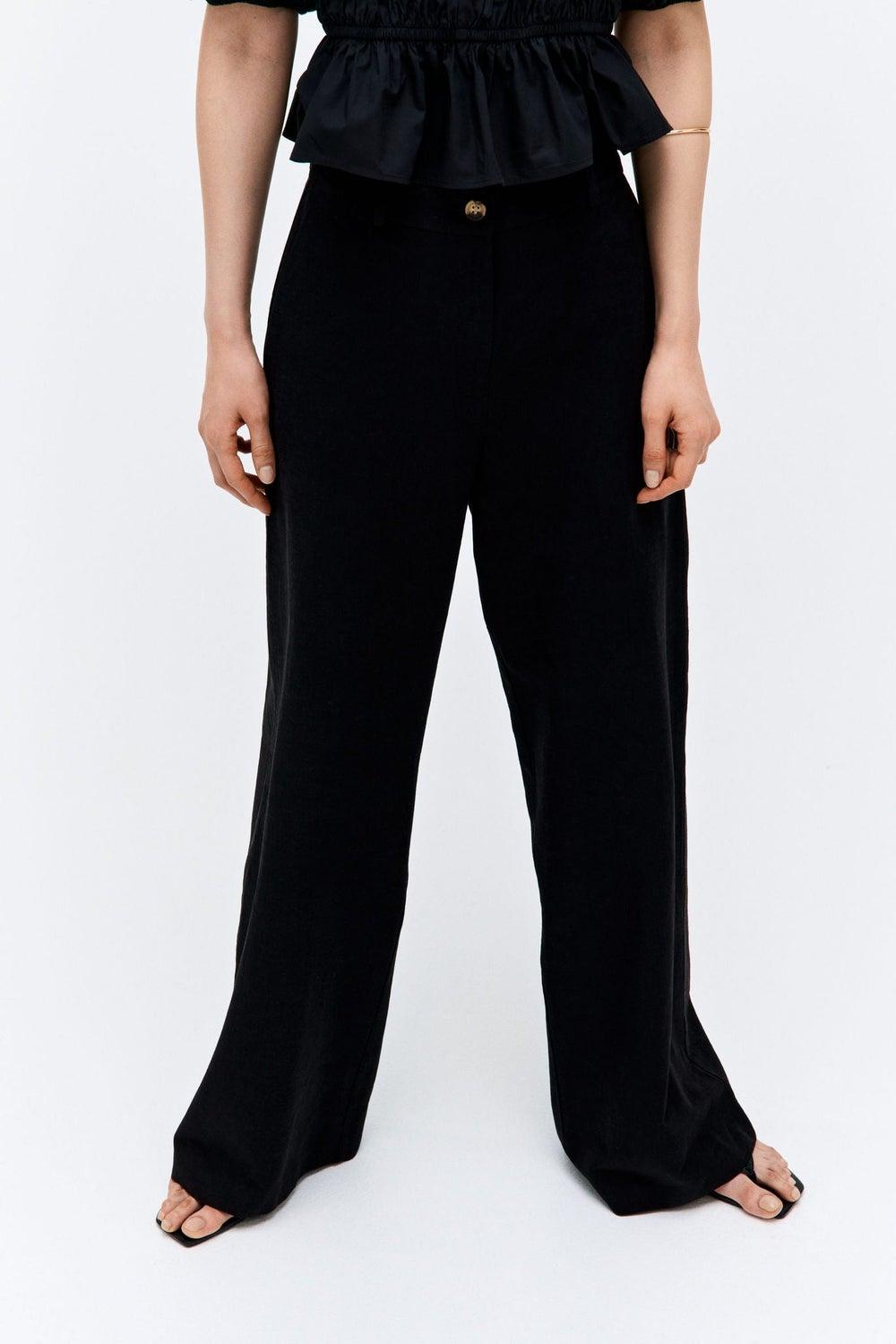 High-Waist Wide Linen-Blend Trousers - Image 1