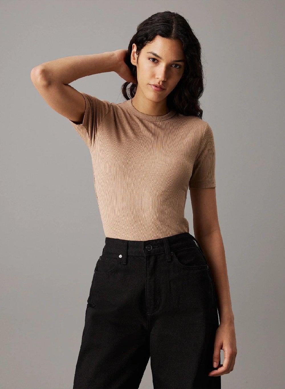 Calvin Klein Ribbed Modal Fitted T-Shirt - Image 1