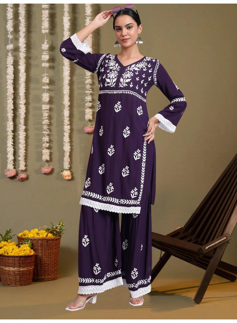 Lucknowi Chikankari Rayon Kurta Set AL4077KS - Image 1
