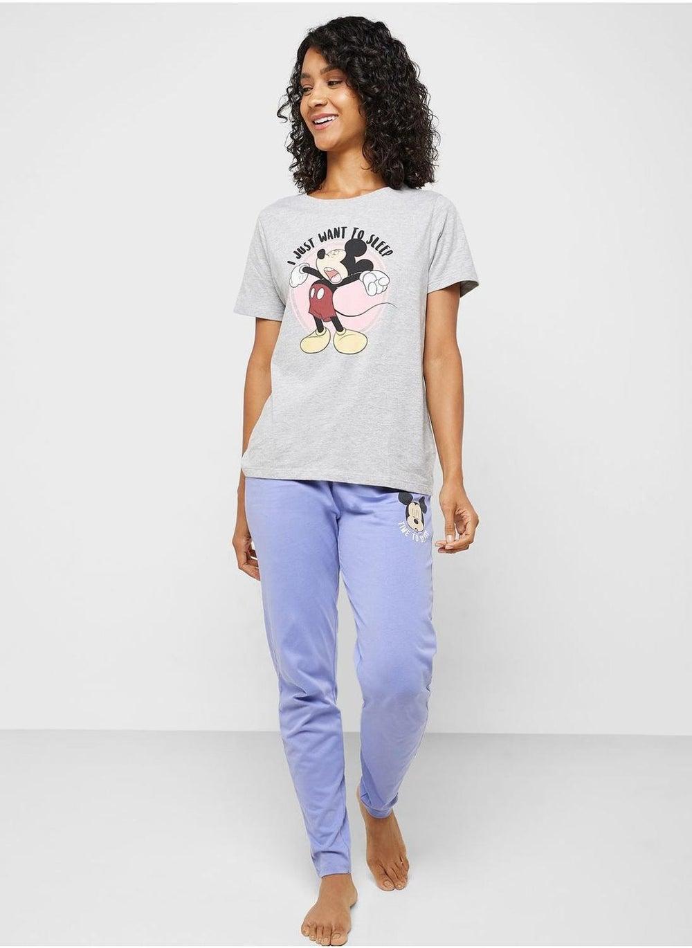 Graphic Crew Neck Pyjama Set with Elastic Waist Pants - Image 1