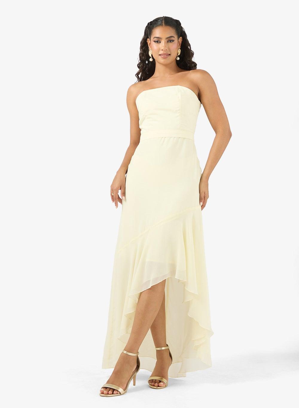 Rene Strapless Ruffled High-Low Midi Dress - Image 1