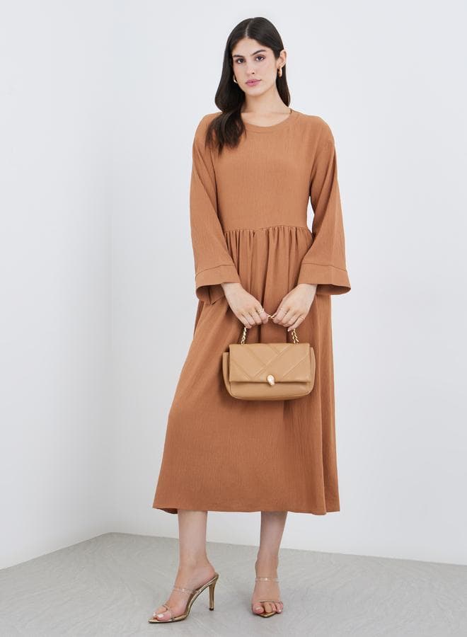 Crinkle Crepe Gathered Midi Dress - Image 1