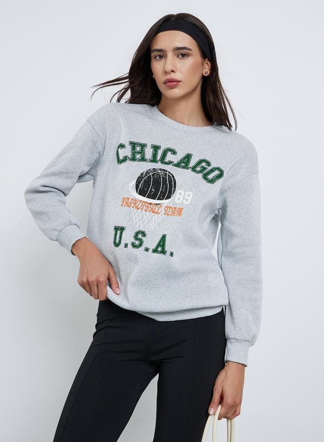 Grey Chicago Graphic Regular Fit Sweatshirt - Image 1