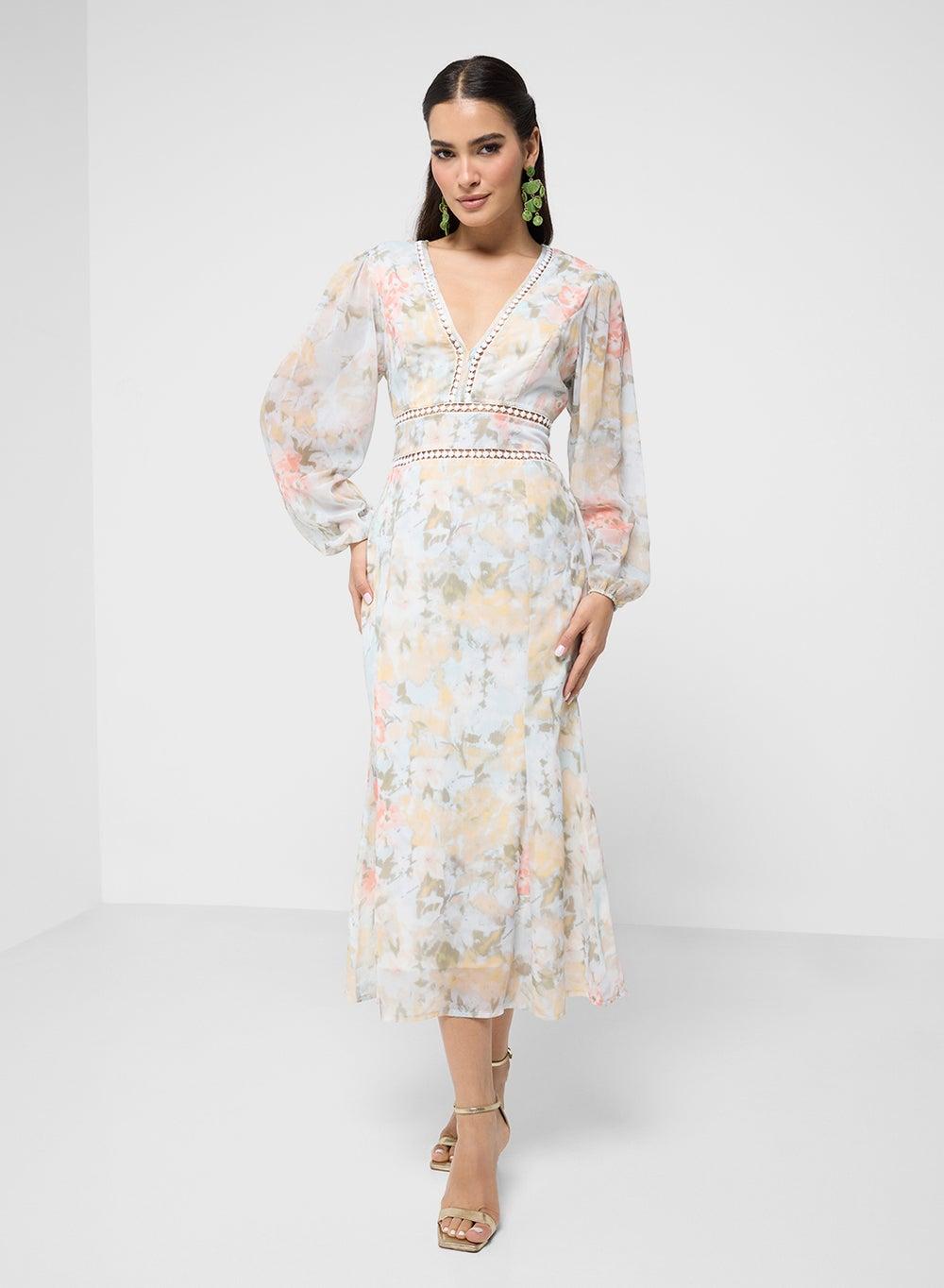 Elegant Floral Print Midi Dress for Effortless Style - Image 1