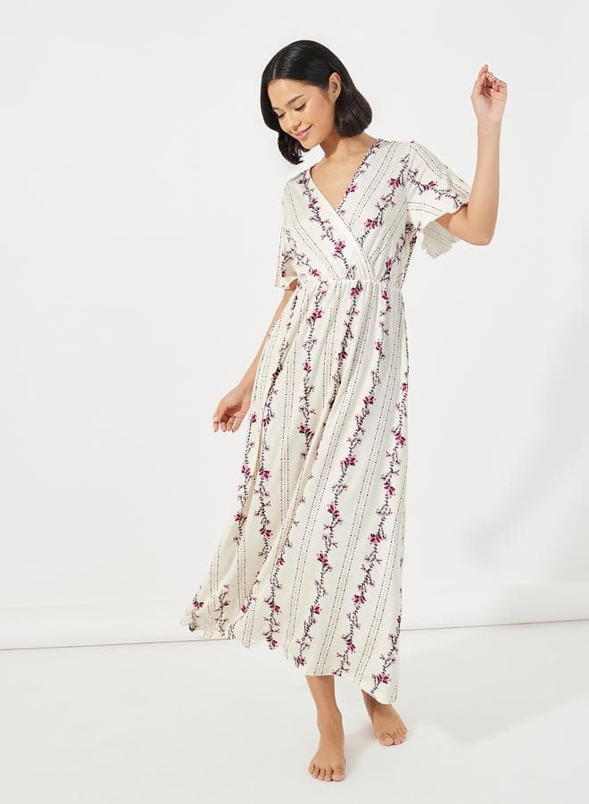 Linear Floral Wrap Nightdress – Elegant Soft Sleepwear - Image 1