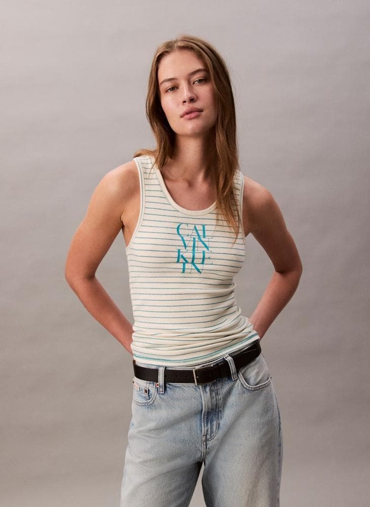 Calvin Klein Logo Stripe Tank Top - Image 1