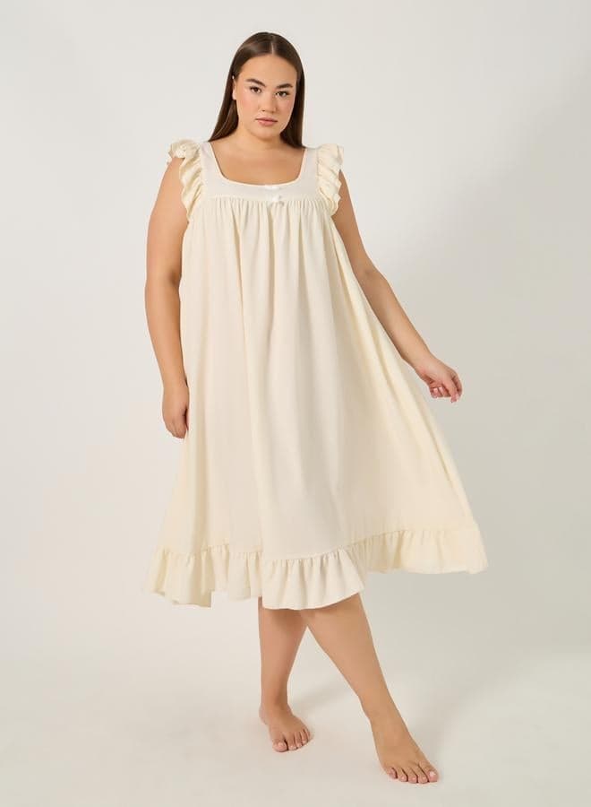 Styli Plus Size Ruffle Hem Sleeveless Night Dress - Image 1