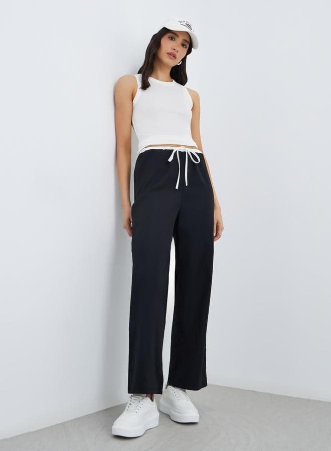 Double Layer Drawstring Wide Leg Pants - Image 1