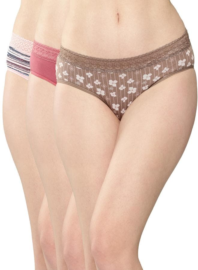 Leading Lady Pack of 3 Printed Lace Waistband Bikinis - Image 1