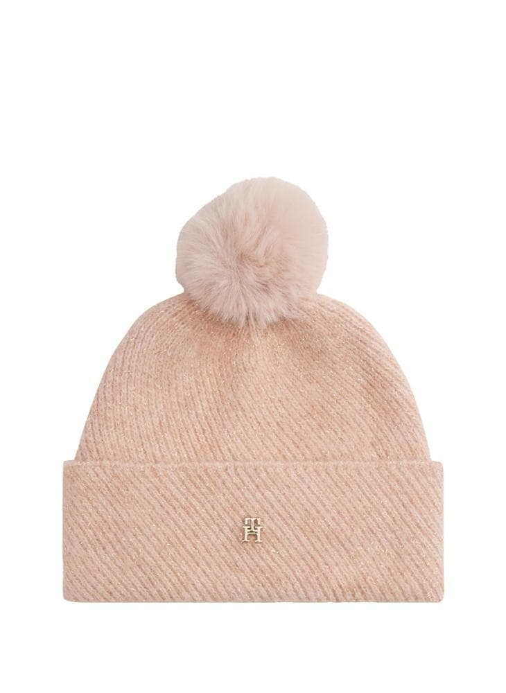 Lurex Pom Pom Rib-Knit Beanie - Image 1