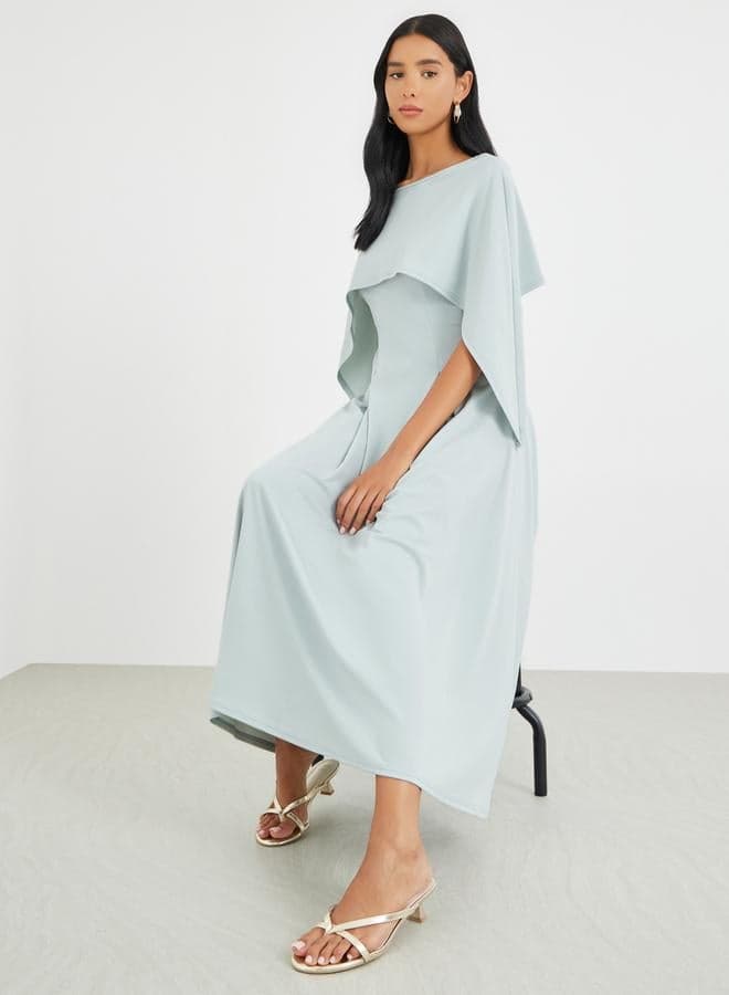 Take Two Pleated Cape Sleeve Midi Dress - Image 1