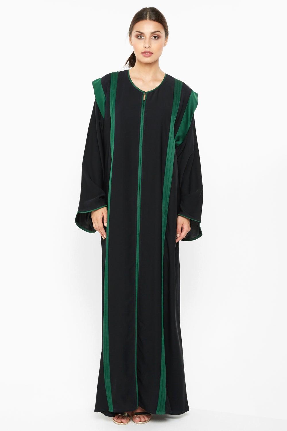 Duo-Tone Nida Abaya with Green Stripe AJ662A - Image 1