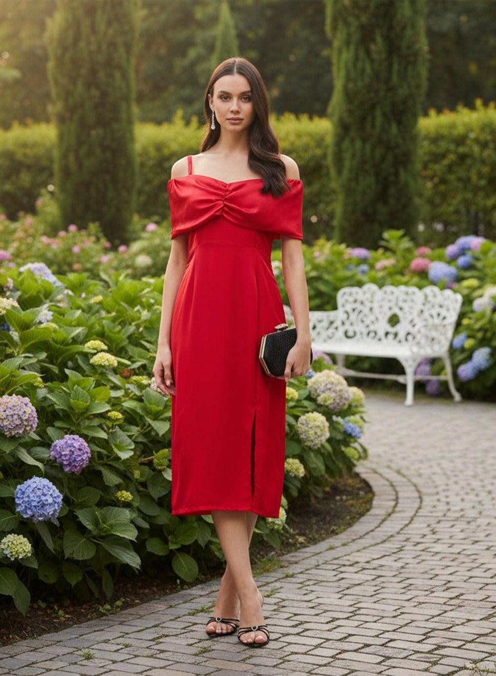Elegant Off-Shoulder Midi Shift Dress - Image 1