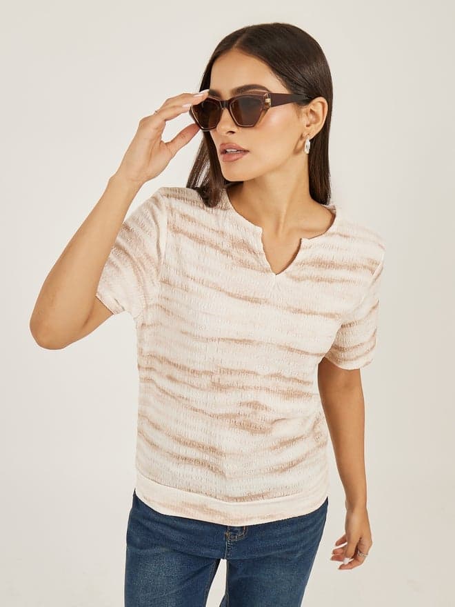 Textured Notch Neck Regular Fit T-Shirt - Image 1