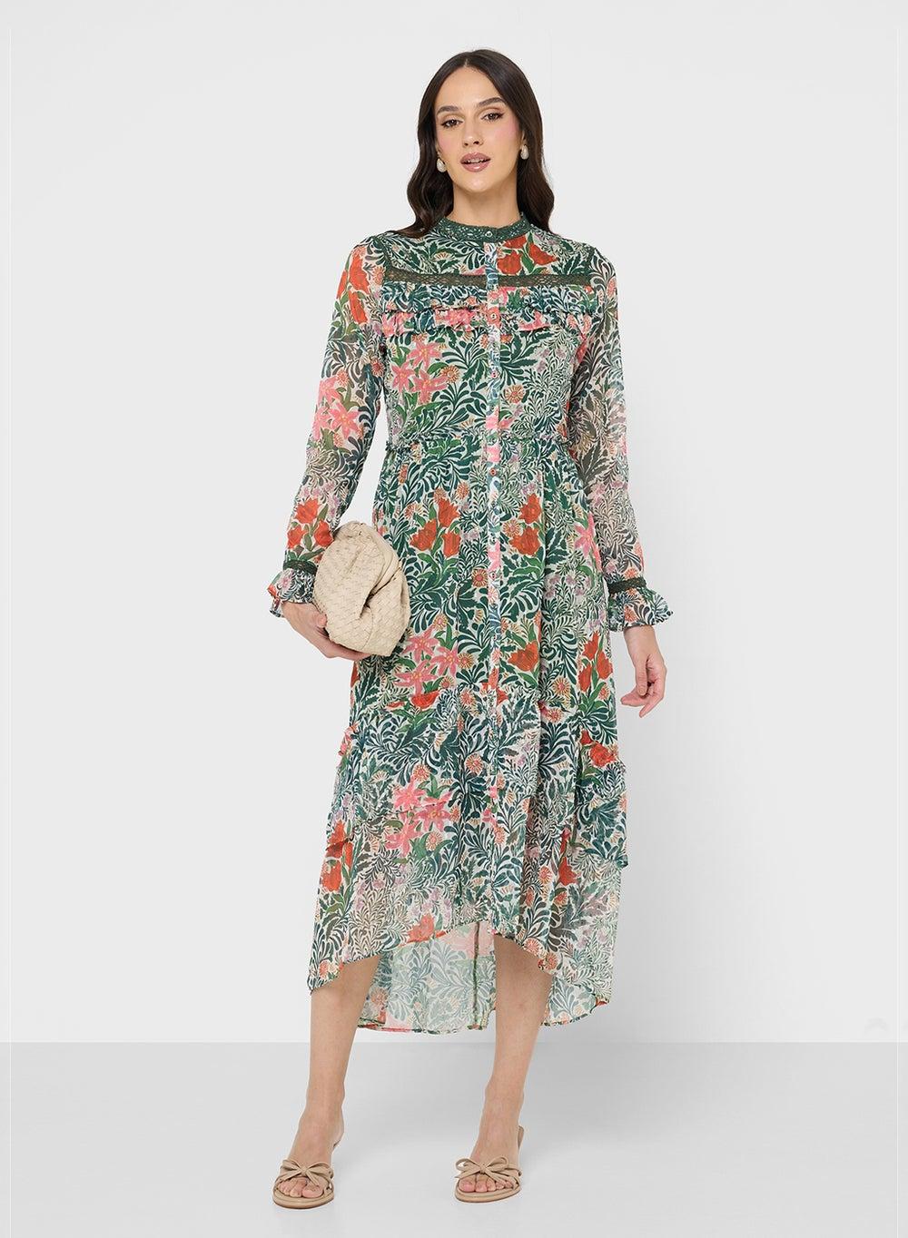 William Morris Floral High Neck Midi Dress - Image 1