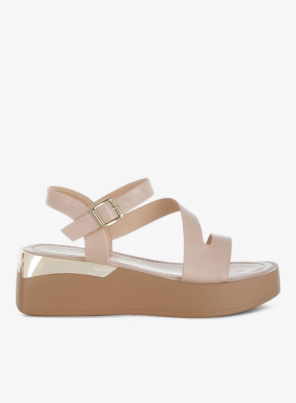 Beige Chunky Flatform Sandals with Metallic Accents - Image 1