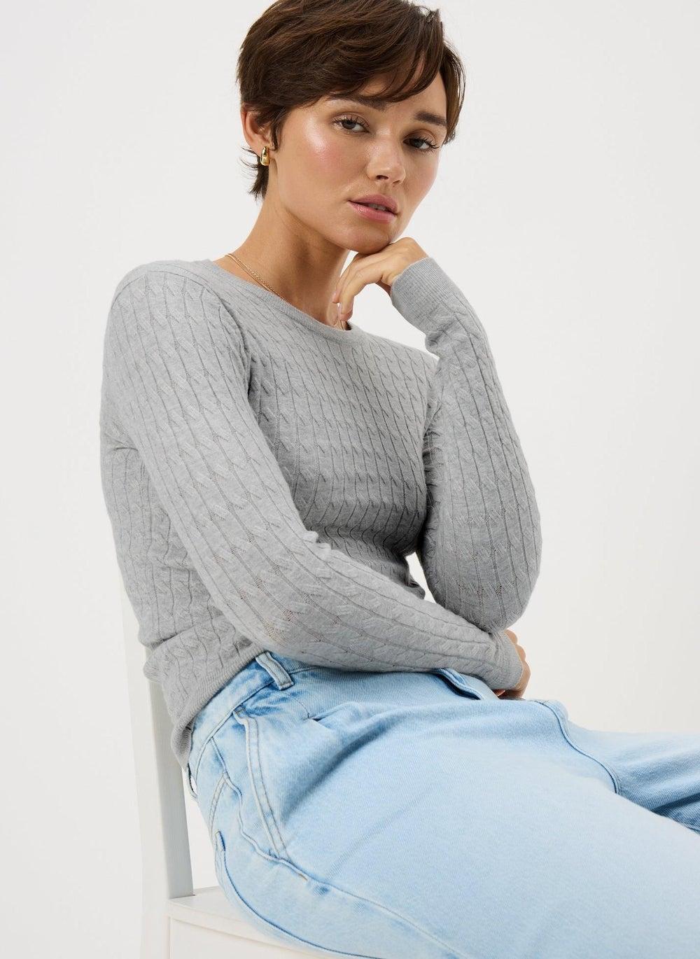 Light Grey Baby Cable Knit Crew Neck Jumper - Image 1