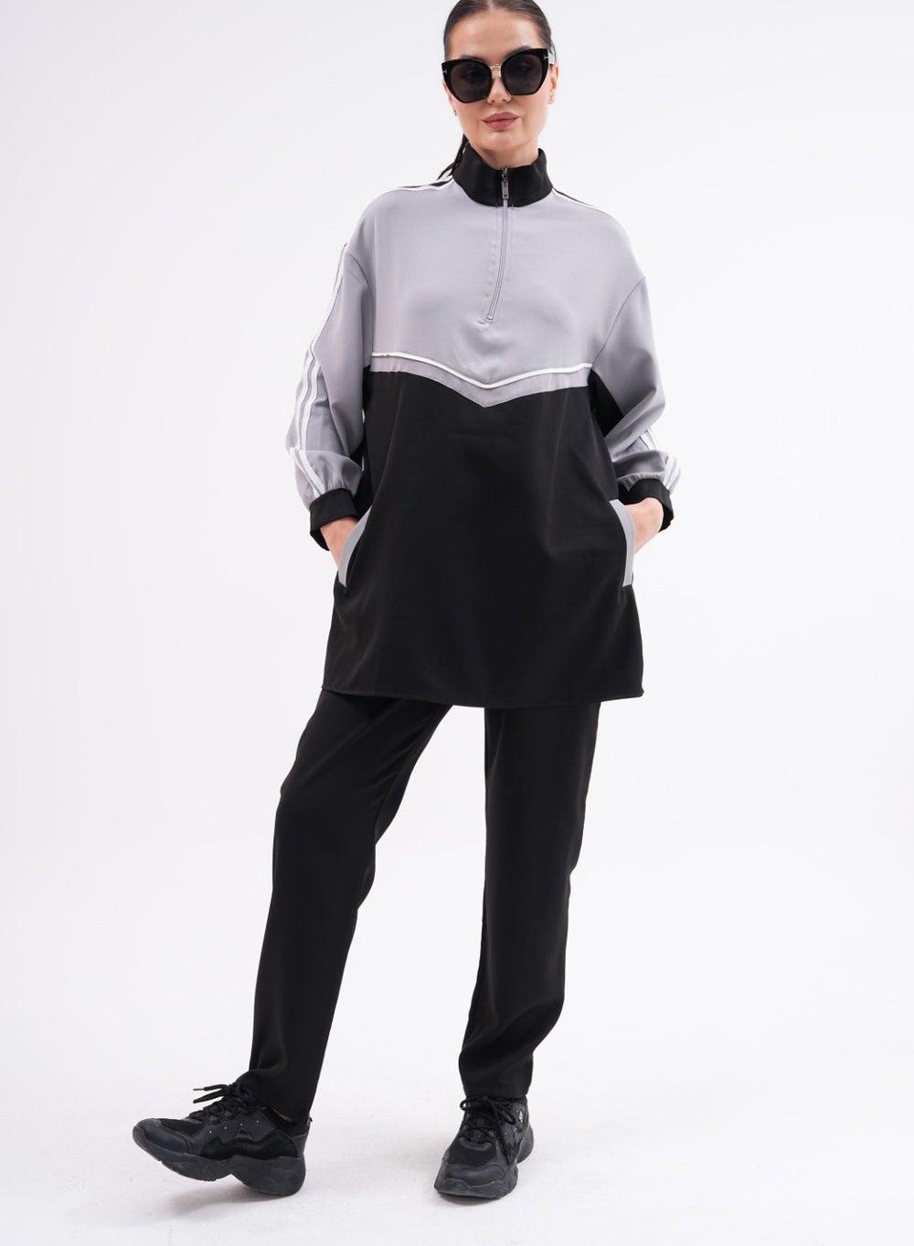 Colorblock Two-Piece Tracksuit with Zipper Detail - Image 1
