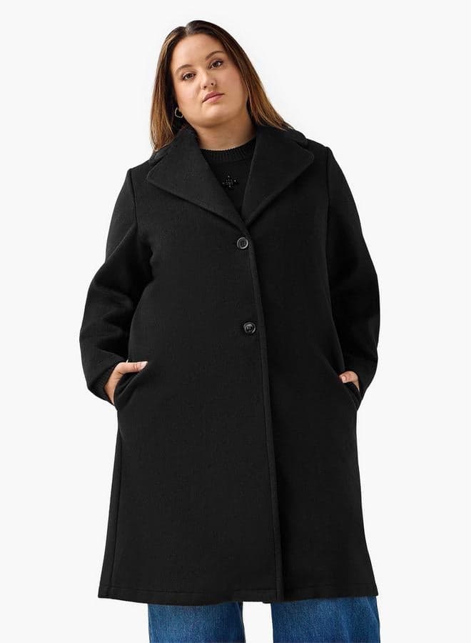 Ulla Popken Longline Notch Lapel Polyester Blend Coat - Image 1