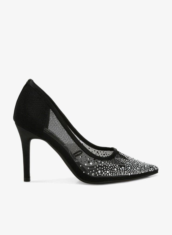 Black Mesh Rhinestone Stiletto Pumps - Image 1