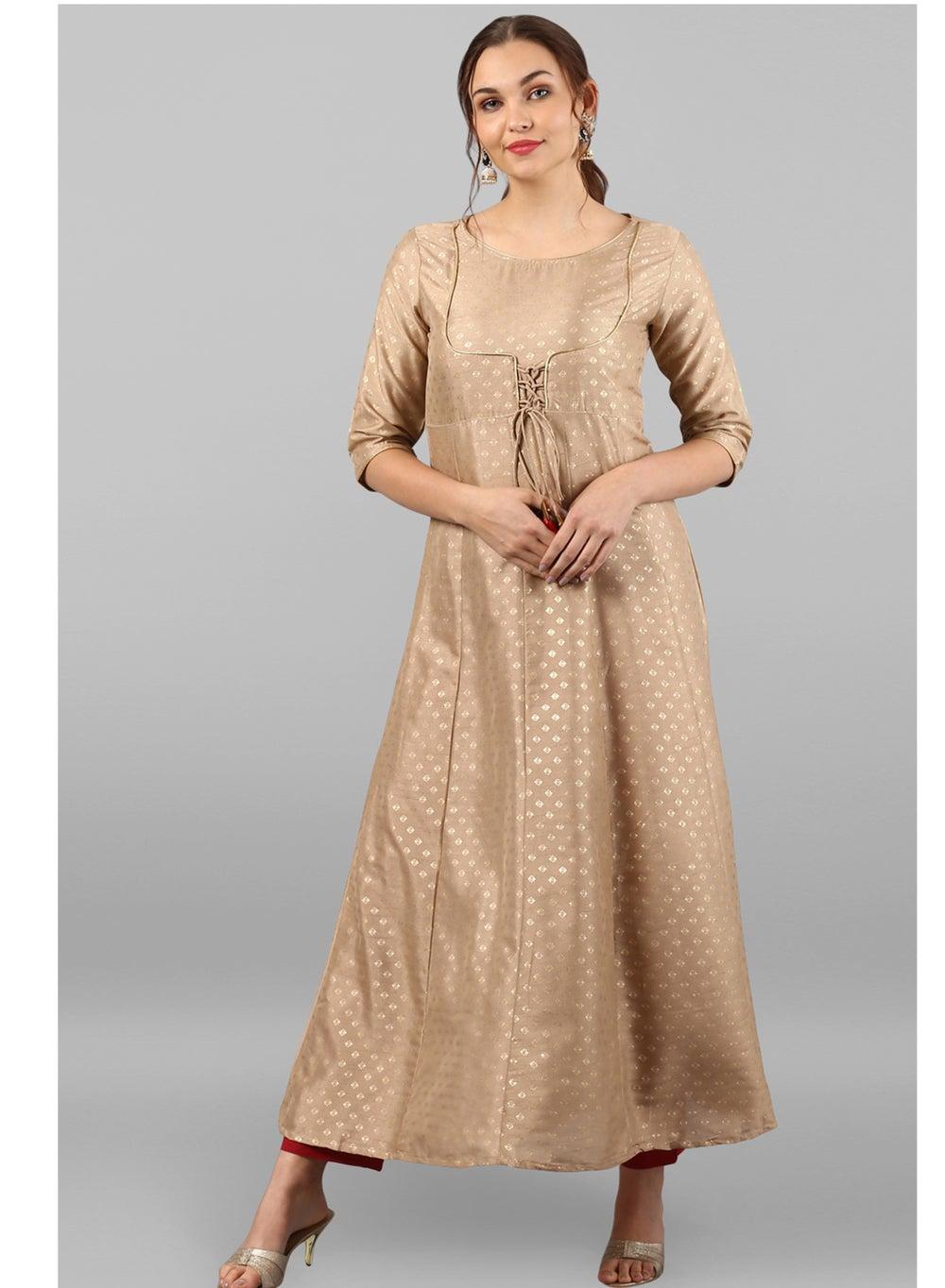 Beige Foil Printed Anarkali Kurta Long Silhouette - Image 1