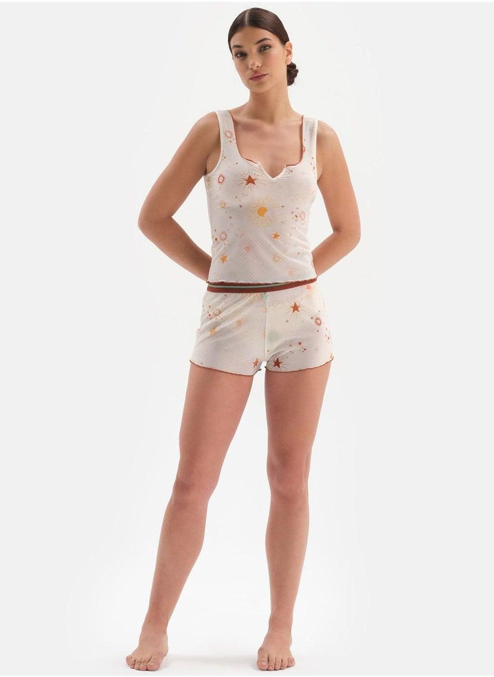 Printed Cut-Out Pyjama Top & Shorts Set - Image 1