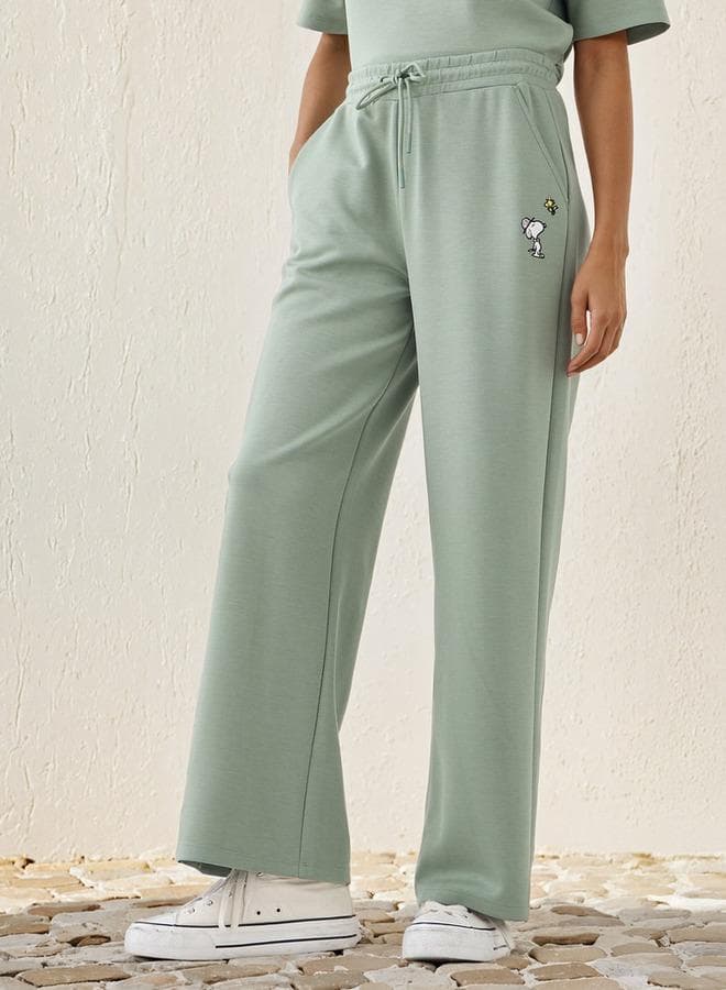Snoopy Embroidered Wide Leg Lounge Pants with Pockets - Image 1
