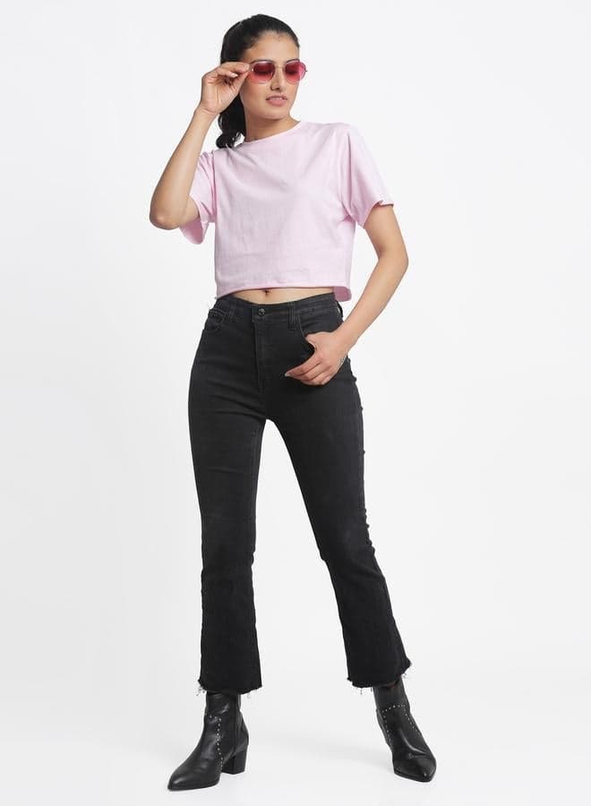 Pink Cotton Crop T-Shirt – Soft Short Sleeve Essential - Image 1