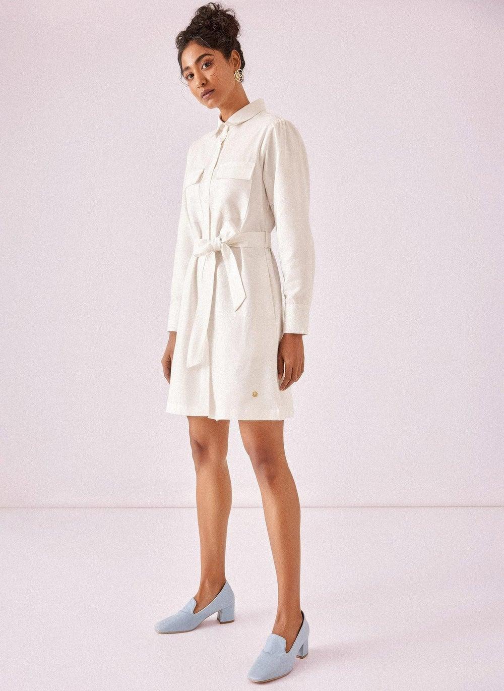 White Chambray Shirt Dress – Effortless Chic Mini - Image 1