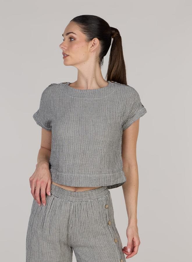 Jenny Double Cotton Cropped Top with Button Detail - Image 1