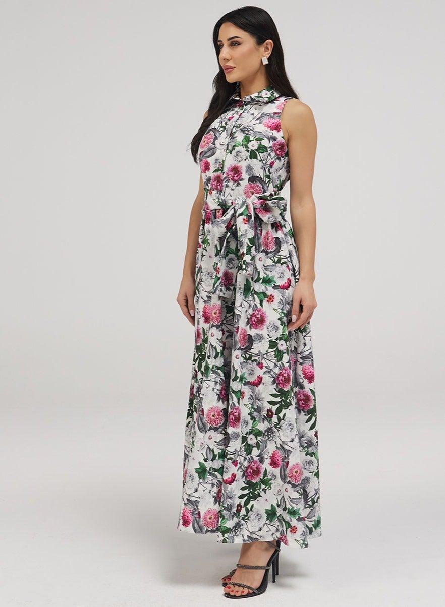 Elegant Floral Collar Neck Maxi Dress - Image 1
