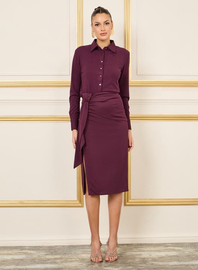 Styli Cuffed Sleeve Crop Shirt & Wrap Midi Set - Image 1