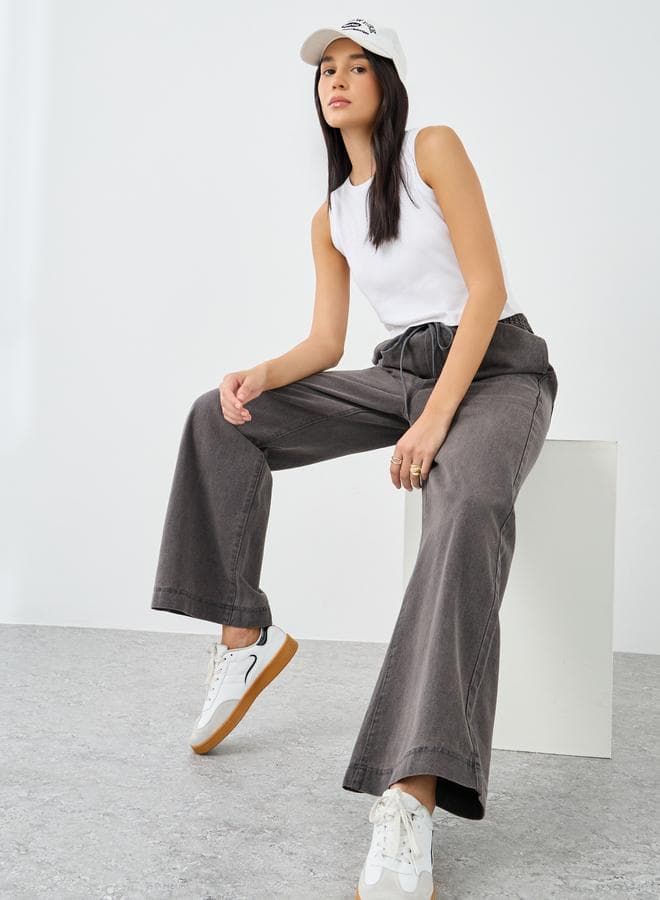 Elasticated Drawstring Wide Leg Jeans - Image 1