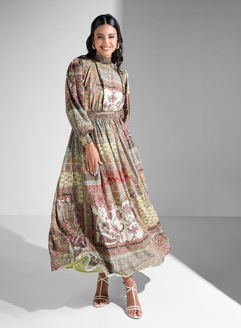 Printed Viscose Maxi Dress with 3/4 Sleeves - Image 1