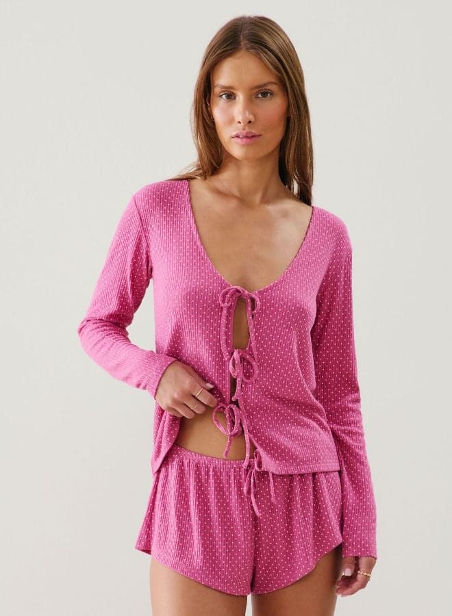 Polka Dot Pointelle Jersey Nightwear Top - Image 1