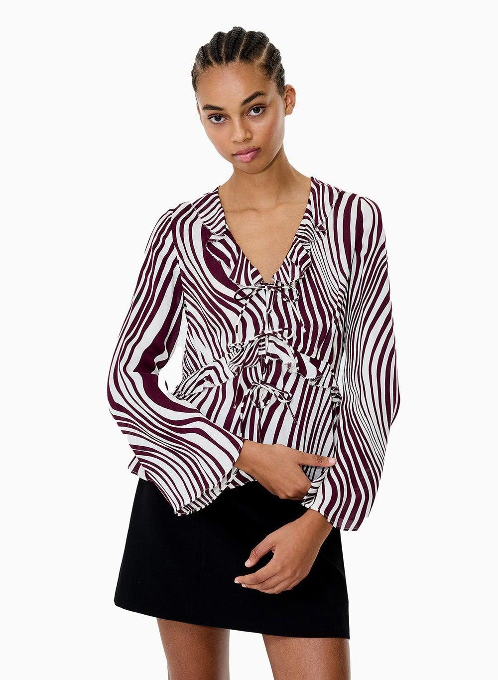 Ziggy Lara Viscose Top Wavy Print Ruffle Tie Blouse - Image 1