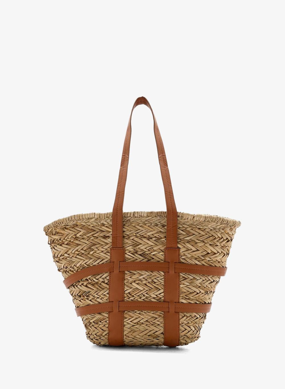 Raffia Color Block Beach Tote Bag - Image 1