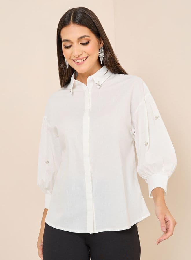 Embellished 3/4 Sleeve Regular Fit Women’s Shirt - Image 1