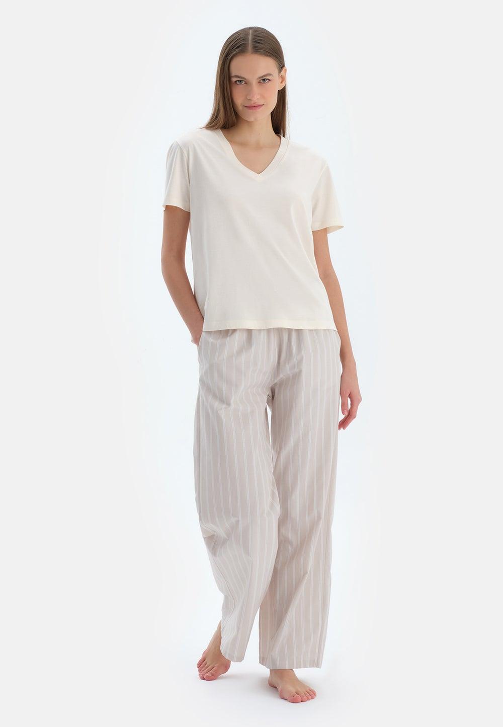 Classic Fit V-Neck Cotton Blend Pajama Set - Image 1