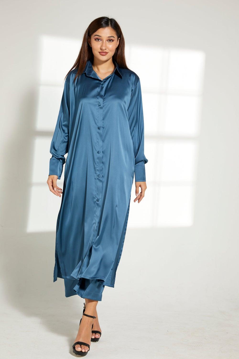 Elegant Button Down Long Top & Pants Set - Image 1