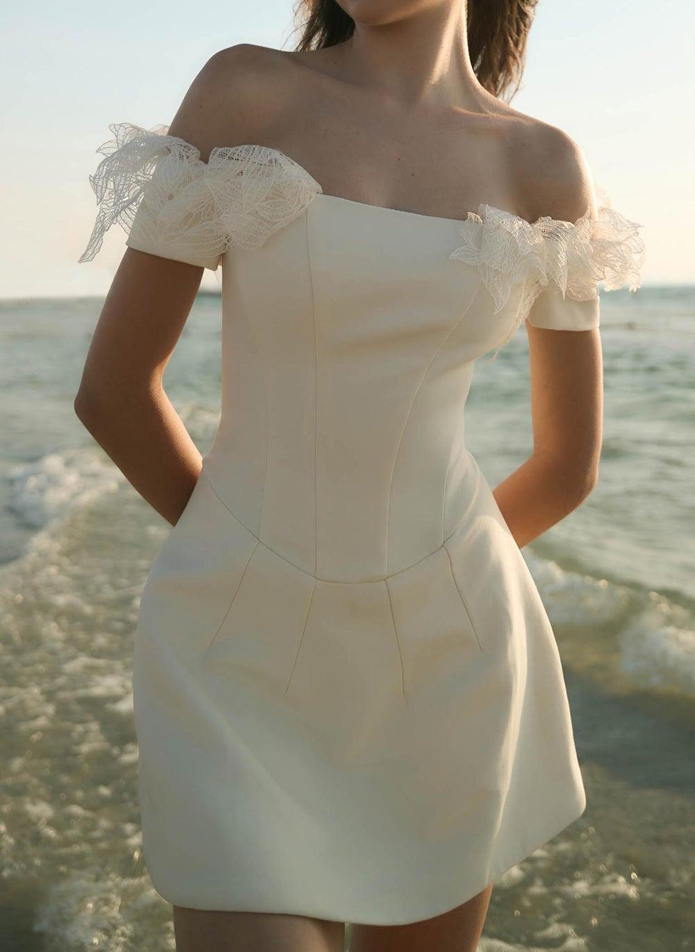 Corset Bodice Mini Dress with Sheer Shoulder Detail - Image 1