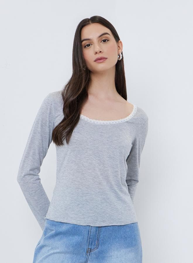 Take Two Wide Neck Lace Detail Knit Top - Image 1