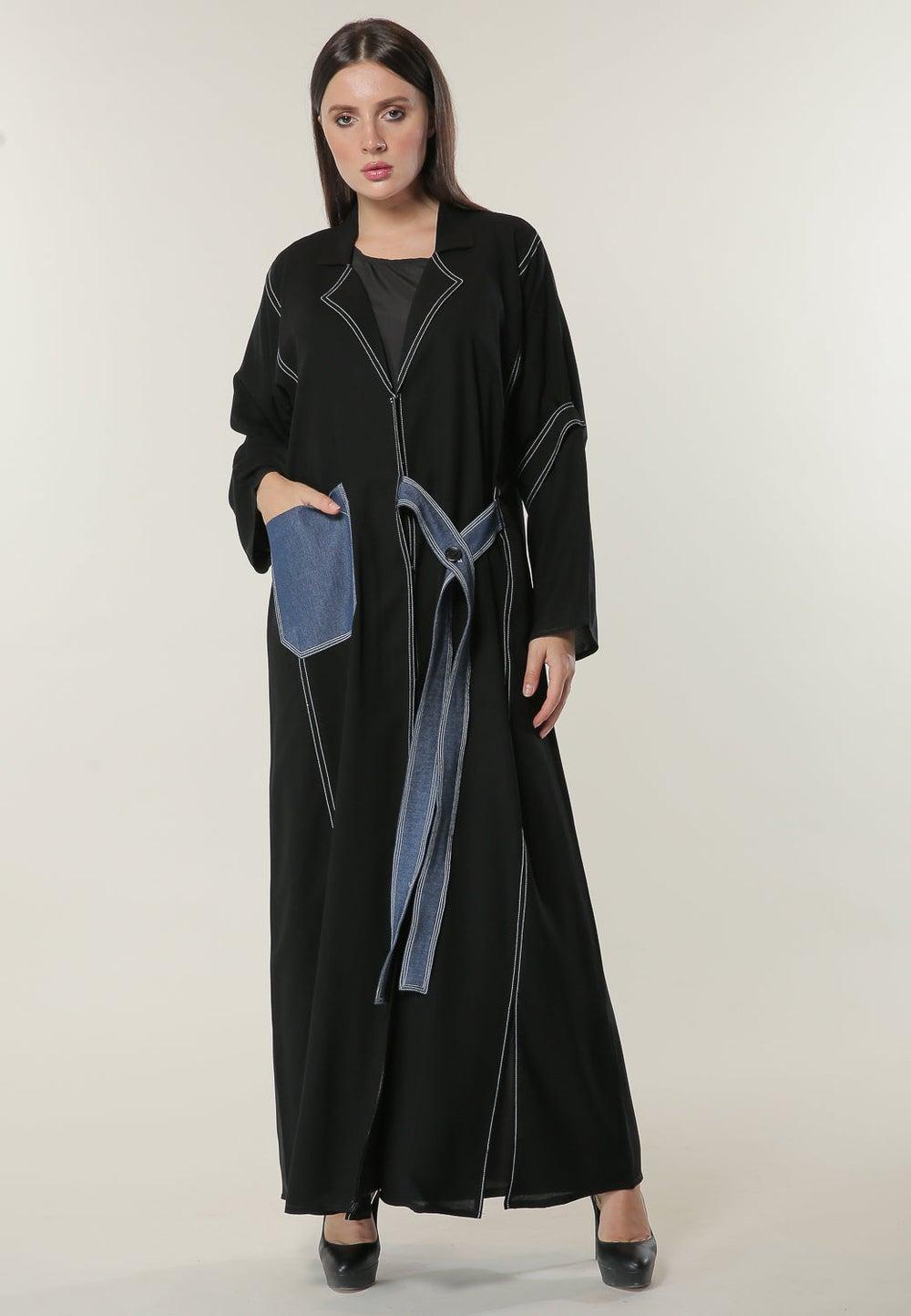 Denim Pocket Belt Detail Abaya - Image 1