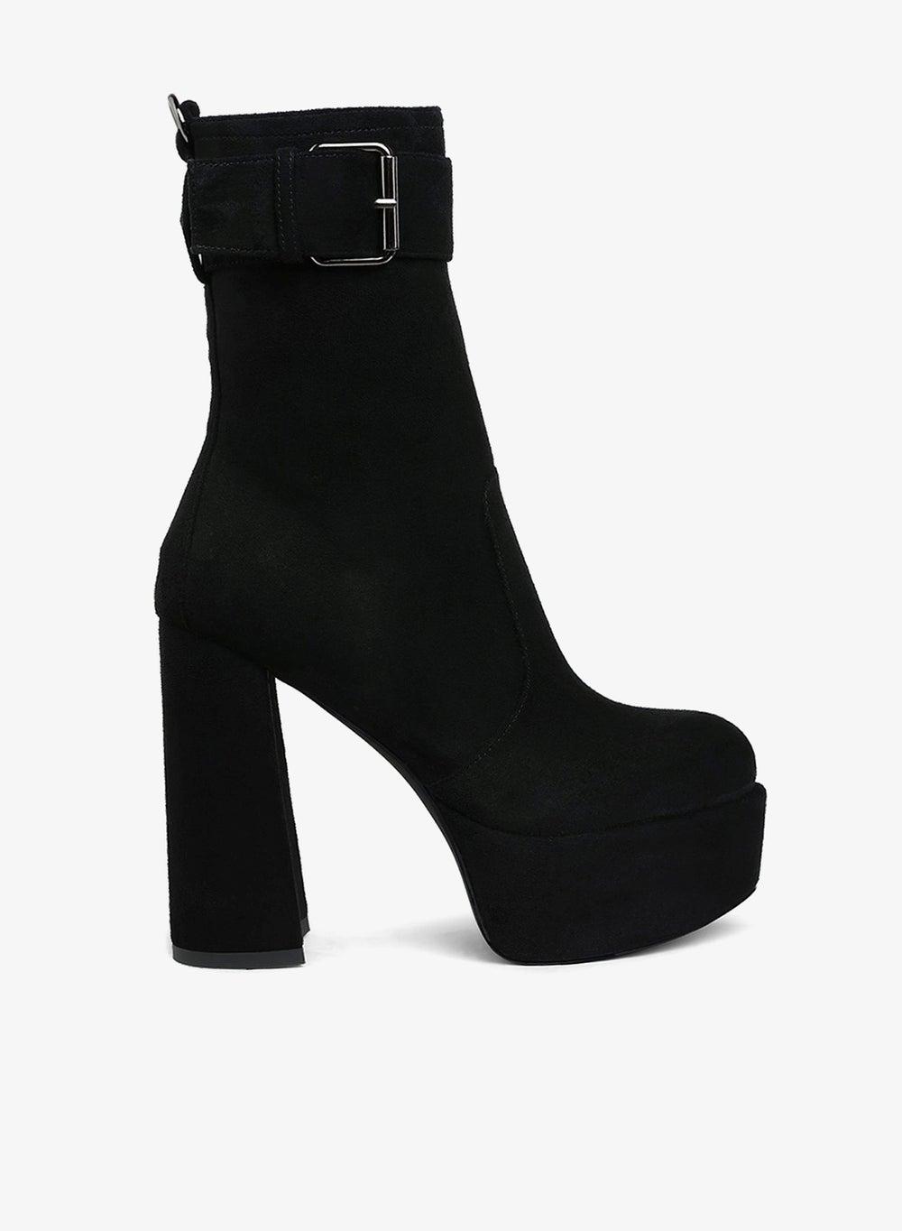 Black Flared Block Heel Mid-Calf Western Boots - Image 1